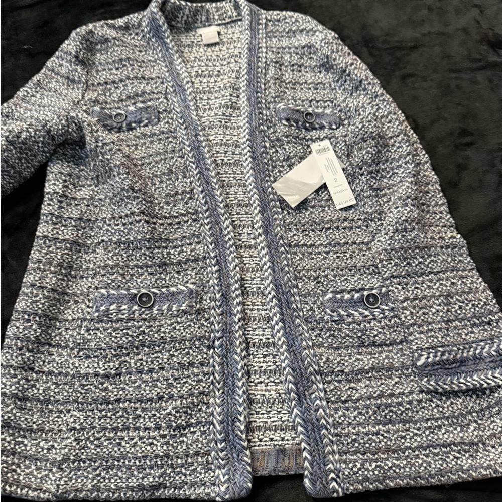 Chico's Textured Blue and Gray Cardigan
